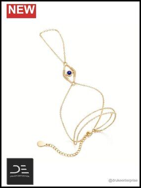 Sterling Silver 14k Gold Plated Evil Eye Hand Chain Bracelet with CZ Charm